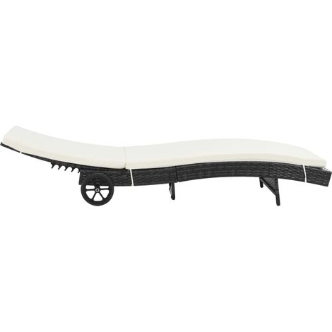 Maison Exclusive - Lettino Prendisole con Ruote e Cuscino in Polyrattan Nero (1/5)