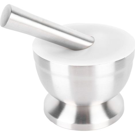 Mortier et pilon en acier inoxydable 18/8 avec couvercle en silicone, base antidérapante, ail, noix, herbes, grand format (1/5)