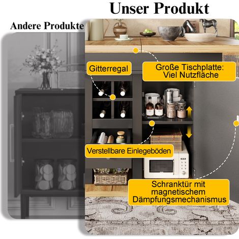 Table extensible 110-140x80cm, table de cuisine pliante pour 4-6 personnes, table à manger escamotable gain de place, meuble salle à manger avec casier à vin et tiroirs. (1/5)