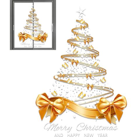 Autocollants Pour Vitres De Noël Fresque Double Face Arbre De Noël Doré À Coller Pour Intérieur Salon Cuisine Bureau Salle De Classe Fête Mur Décoration Festive (1/5)