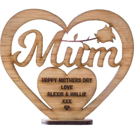Cœur en bois sculpté pour la Fête des Mères, cadeau idéal pour maman, décoration murale artisanale en forme de cœur évidé, ornement de table, lot de 1 (1/5)