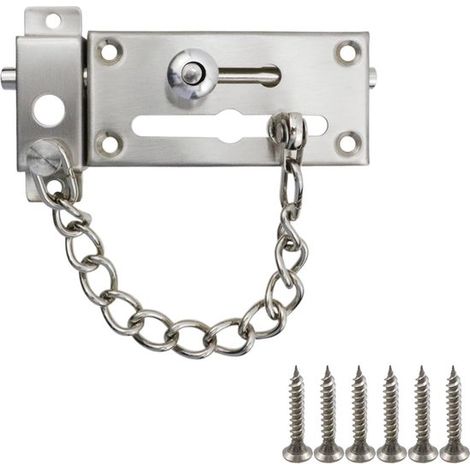 Catena per porta con materiale di montaggio per porte con apertura verso l'interno e verso l'esterno, serratura in acciaio inox, robusto chiavistello in acciaio inox, argento, 9 (1/5)