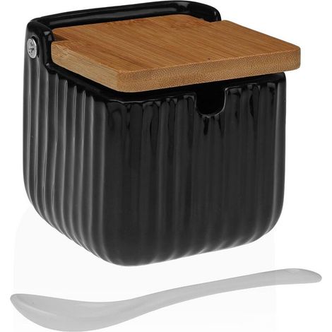 Portazucchero Versa Nero Ceramica Bambù Dolomite 8,3 x 8,3 x 8,3 cm (1/2)