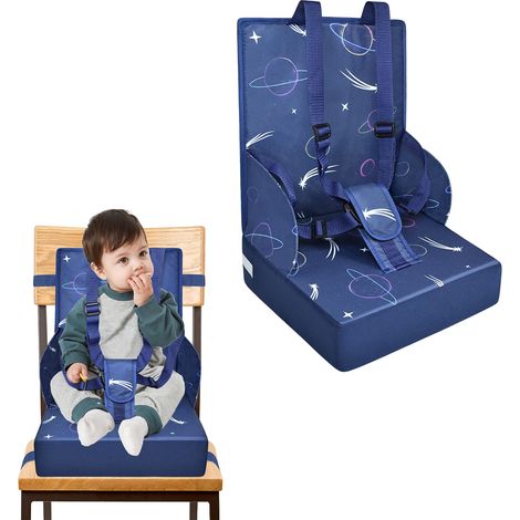 Kindersitzerhöhung Sitzerhöhung Stuhl Kind Sitzkissen mit Faltbar Rückenlehne und Dreipunktsicherheitsgurt, Schwämme Boostersitz für Stuhlerhöhung Kinder Baby Essen Stuhl, Blau NAIZY (1/4)