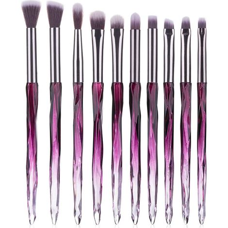Ensemble de 10 pinceaux de maquillage violets pour les yeux, pinceaux à fard à paupières à manche en forme de diamant, outils de maquillage professionnels pour les sourcils et les lèvres (1/5)