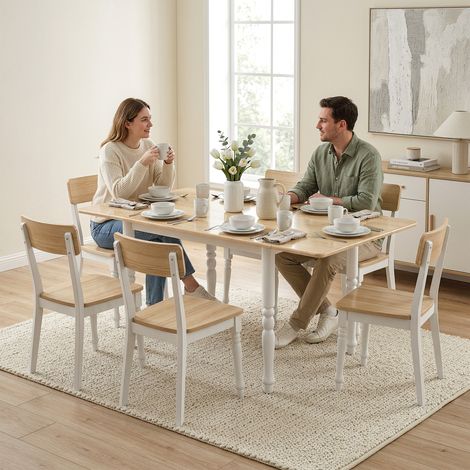 HOMCOM Table à Manger Pliante pour 2-6 Personnes - 74-134cm, 2 Abattants, Pieds en Acier, Bois Naturel