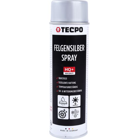 TECPO Felgensilber-Spray, 500ml Felgensilber Spray schnell trockend Felgenlack auf Acrylbasis für Reparatur von Stahl und Leichtmetall