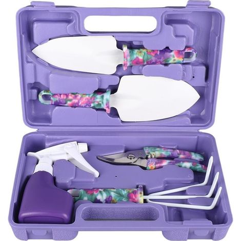 Ensemble D'Outils de Jardin 5 Pièces, Outils de Plantation et de Creusement avec Râteau de Cultivateur Pelles Ciseaux de Branche Bombe Aérosol pour Jardinage (1/5)