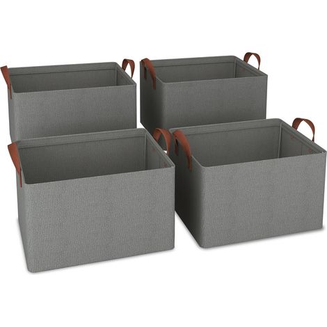 Boîtes de Rangement, Lot de 4 Cubes de rangement pliables en tissu avec poignées Pour ranger les jouets et les vêtements 352520CM Gris (1/5)