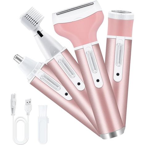 Épilateur 4 en 1 rechargeable USB – Rasoir électrique pour femmes – Épilateur pour le visage – Pour l'épilation du visage et du corps – ABS – Rose (1/5)