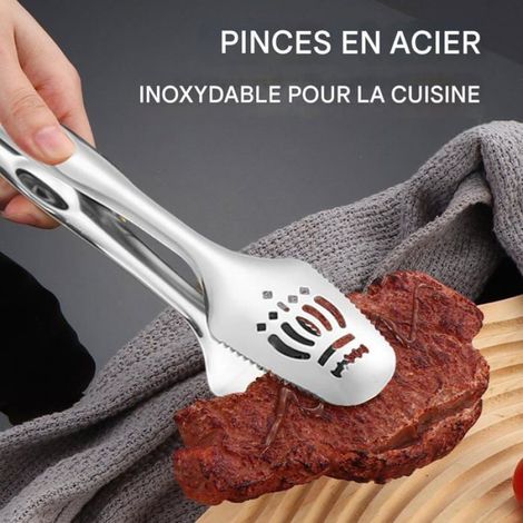Pinces cuisine en acier inoxydable. Polyvalent pour service restaurant, grillade, pâtes, salade et dressage.Couleur: Argent. (1/4)