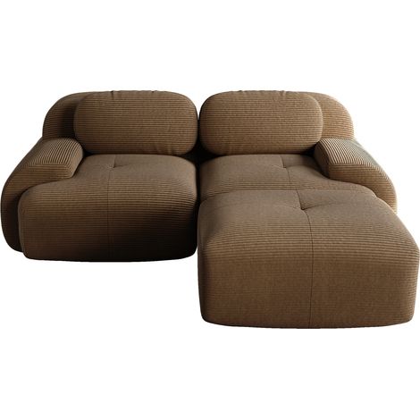 Canapé d'angle modulaire en velours côtelé marron avec mousse haute résilience 32D, sans cadre (1/5)