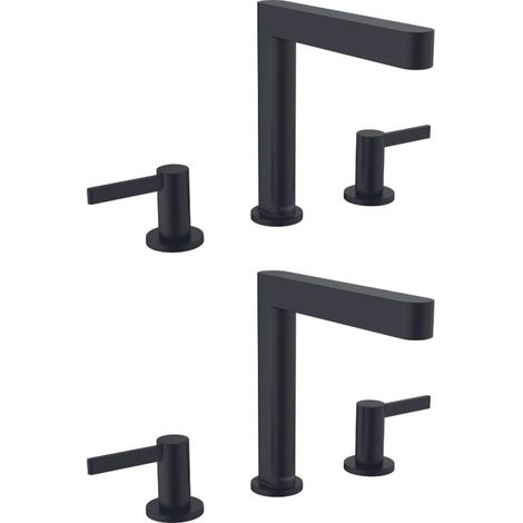 HANSGROHE Mezclador de lavabo con 3 orificios 160, desagüe Push-Open negro mate Finoris (1/3)