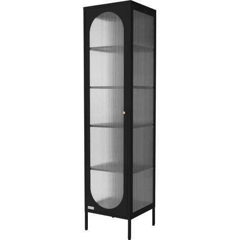 ML-Design Vetrina 42x175x40 cm Nero Vetrinetta Stretta con 5 ripiani e 1 Anta Mobile da Soggiorno in Metallo Libreria in Acciaio Stile Industriale Schedario Credenza Cassettiera