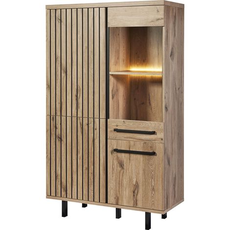 ROMY - Argentier 4 Portes 1 Tiroir Aspect Bois Finition Canyon Oak Effet Tasseaux (1/5)