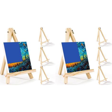 Lot de 8 chevalets en bois de 23 cm pour peinture sur toile avec trépied idéal pour les ateliers de peinture les enfants et les étudiants Couleur bois (1/2)