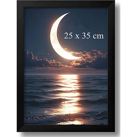 Cadre photo en bois massif noir avec plexiglas pour photos, peintures à l'huile et toile 25 x 35 cm (1/5)