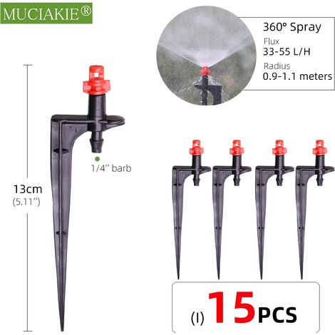 (15 pièces) 24 types d'arroseurs de jardin avec piquet, goutteurs à réfraction à atomisation réglable, buses à vortex, raccord cannelé 1/4'' (1/5)