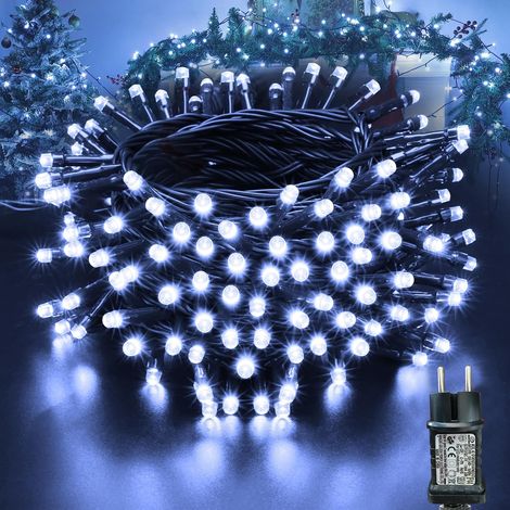Weihnachtsbaum-Lichterkette – 10 m, 100 weiße LEDs, Netzteil für den Außenbereich mit Timer-Speicherfunktion, grünes Kabel, wasserdicht, 8 Weihnachtsbeleuchtungsmodi für die weihnachtliche Gartendekor (1/5)