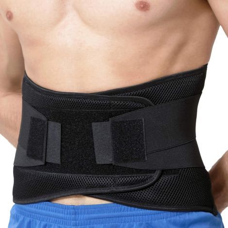 Ceinture lombaire avec sangles de compression doubles - Support bas du dos EXTRA-LARGE (25CM de haut) - Bande soutien posture (Noire, Taille M) (1/5)