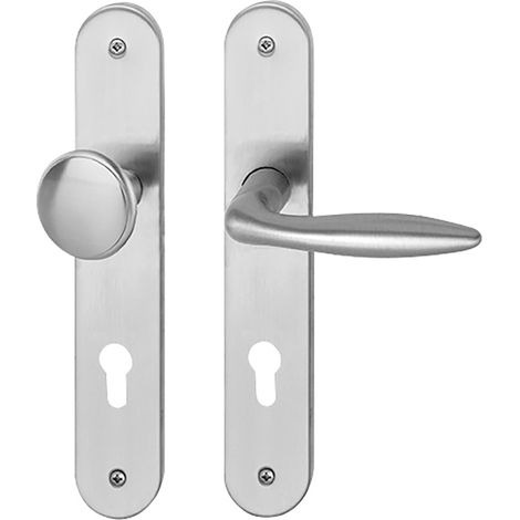 Südmetall Türgriff-Garnitur Langschild Alison PZ Edelstahl satiniert Drücker links silber 235 x 40 mm