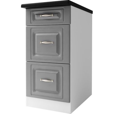 Tendencio – Meuble de cuisine bas 40 cm – 3 tiroirs gris – Élément de rangement pour espaces réduits – Design moderne et fonctionnel