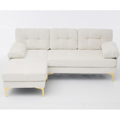 L-förmiges 3-Sitzer-Ecksofa aus Chenille, beige, wendbare Sitzseite, Metallfüße, MODENUIT (1/5)