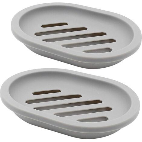 Soap Dish, Set of 2, with Drainboard, Soap Holder and Saver, Easy Cleaning, Drying, Prevents Soap from Dripping (Grey) (1/5)