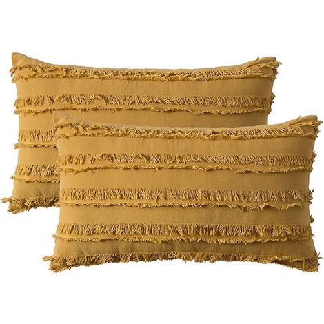 Set aus 2 dekorativen Kissenbezügen aus Leinen im Bohème-Stil mit Streifen und Jacquardmuster