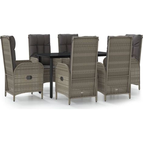 Maison Exclusive - 7-tlg. Garten-Essgruppe mit Kissen Schwarz und