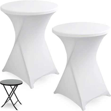 Lot de 2 nappes rondes et élastiques pour table haute, Diamètre 80 cm, Avec poches pour pieds, Pour bar, table ronde, mariage, fête d'anniversaire, banquet, 80 x 110 cm, Blanc (1/5)