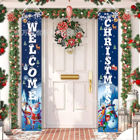 2 Christmas distichs, outdoor decorations, outdoor flags, blue hanging fabric, decorative hanging flag for a festive atmosphere, 180 cm x 30 cm, 100D polyester fabric (1/4)