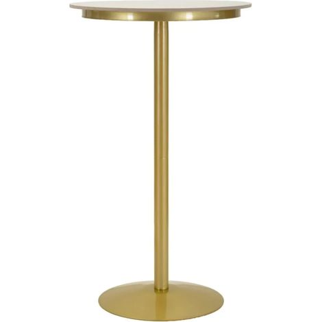 Tavolo da Bar Alto in Metallo Oro 60x60x103cm con Piano Effetto Marmo (1/4)