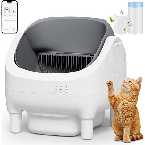 Lettiera per gatti autopulente XXL, 8 sensori di sicurezza, design aperto, lettiera autopulente controllata da APP, capacità XXL 12 litri (15 giorni) autopulente, adatta per gatti fino a 15 kg, ideale (1/5)