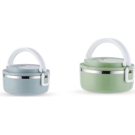 2 scaldavivande in acciaio inox con manici – scatole isolate per scuola, ufficio e campeggio – doppia parete (1/4)