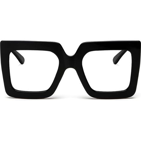 Lunettes anti-lumière bleue surdimensionnées pour femmes, lunettes de bureau carrées épaisses et tendance, sans correction, noires (noires) (1/5)