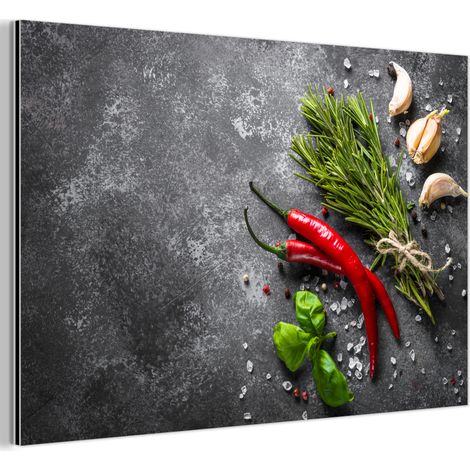 TABLEAU EN MÉTAL Poivre - Herbes - Épices - Béton Tableau Décoration Murale 60x40 (1/5)