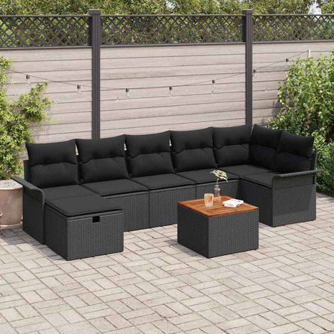 Conjunto de sofás de jardín con cojín 8 pcs Negro Poliratán vidaXL (1/5)