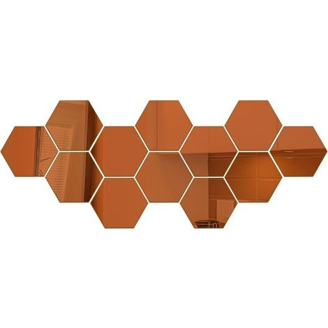 Miroir hexagonal en acrylique, feuille autocollante flexible, miroir artistique DIY, décoration murale de fond, marron, 24 pièces - Diamètre 8 cm (1/5)