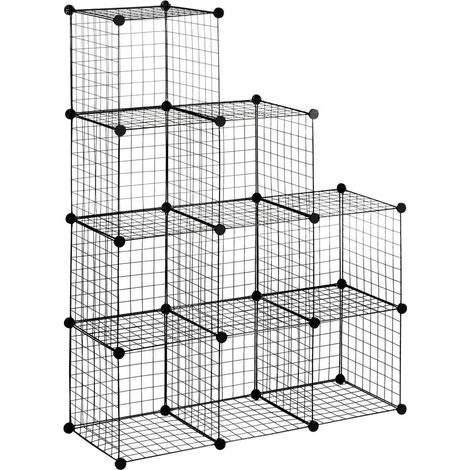 Étagère Modulable 9 Cubes Meuble de Rangement DIY en Acier et PP Grille Métallique pour Livres Vêtements Chaussures Noir (1/5)