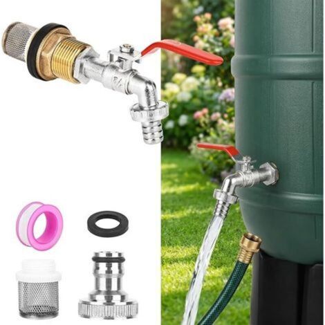Garden Tap 3/4" Brass Frost Resistant with Hose Connections and Drum Sealing Strip for Garden Washing Machine Water Tank Cistern (1/5)