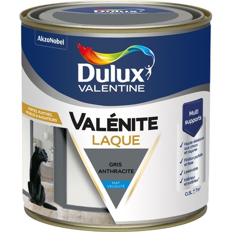 Dulux Valentine Peinture Laque Valénite Intérieur et Extérieur Multi-supports - Finition parfaite et lisse, Haute Résistance - Mat Gris Anthracite 0,5 L