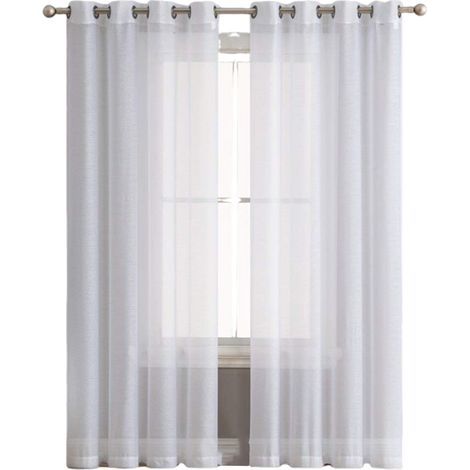 Lot de 2 rideaux voilages 134 x 160 cm - Voilage en tulle double panneau avec œillets, style moderne et doux, idéal pour la décoration blanche (1/5)