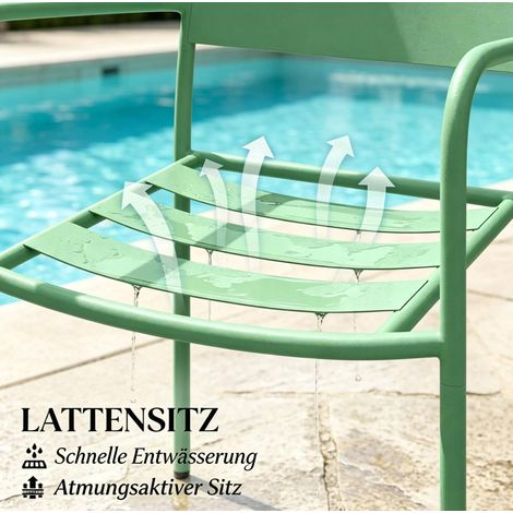 Ensemble mobilier de jardin compact 3 pièces en acier galvanisé et verre trempé vert (1/5)