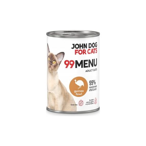 Comida húmeda para gatos John Dog for Cats 99 menú, sabor a gallina de Guinea, 6 x 400 g