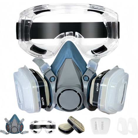Maschera respiratoria industriale 7 in 1 per verniciatura a spruzzo + occhiali di sicurezza, tuta protettiva, filtro di sicurezza, maschera antipolvere, ricambio 7502
