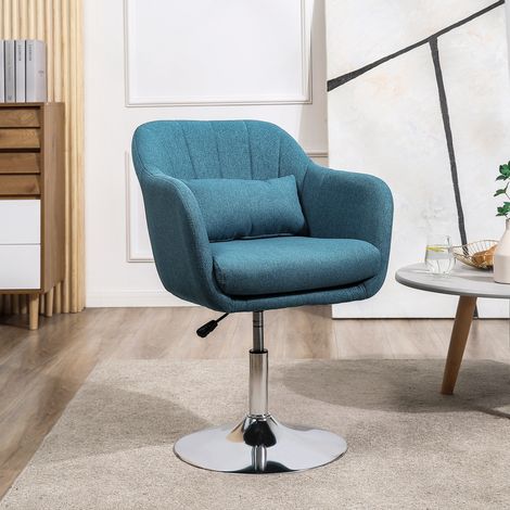 Fauteuil relax design avec coussin lombaire, assise pivotante 360° et piètement métal chromé - chaise de salon ou chambre, confort premium, réglable en hauteur, bleu canard (1/5)