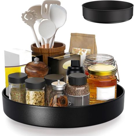 Plateau tournant de 25 cm pour réfrigérateur, étagère à épices rotative à 360°, plateau tournant de cuisine, organiseur de plateau tournant en acier au carbone, porte-épices rotatif pour épices (1/5)