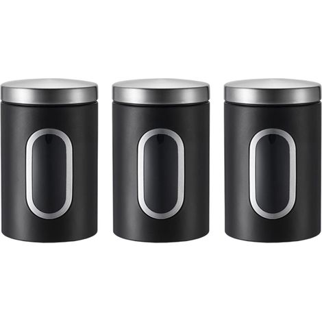 Ensemble de 3 boîtes de rangement noires pour la cuisine, contenants hermétiques avec fenêtre transparente, bocaux pour le café, organisateur pour le thé (1/5)