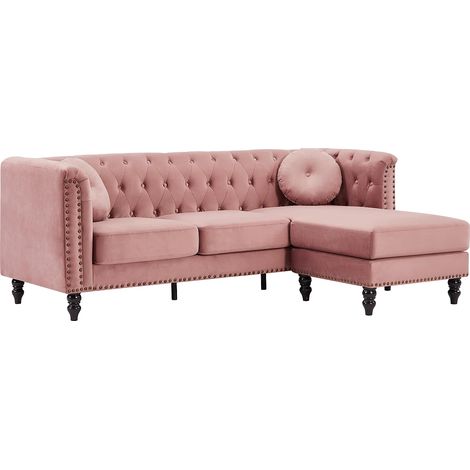 Canapé d'angle réversible en velours vieux rose TURNER (1/5)